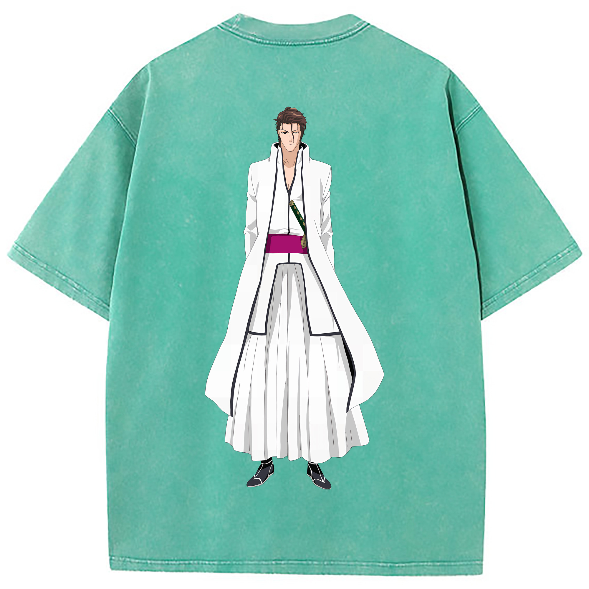 （画像用） ブリーチ 藍染 惣右介（あいぜん そうすけ） BLEACH Aizen Sousuke 綿100% ヴィンテージ風 半袖Tシャツ（背面プリント）